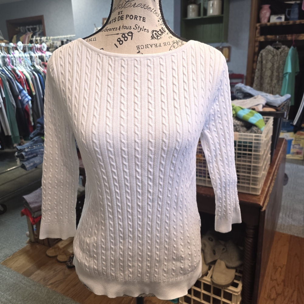 Chaps White Cable Knit Sweater